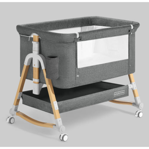 HARPPA Cuddly | 3-in-1 Baby Bassinet Bedside Sleeper With Mattress | HARPPA Baby Mini Crib Bassinet, Wooden Bassinets For Babies, Rocking Co-Sleeper Bassinet, Under-the-Bed Bassinet, Bassinet Cradle, Non Toxic Bedside Sleeper, Bassinet And Co Sleeper, New