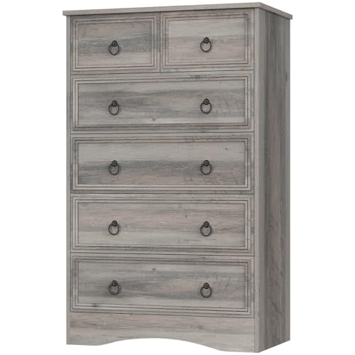 48'' Tall Grey Dresser with 6 Drawers Chest of Drawers for Bedroom, Large Storage Organizer for Clothes, for Living Room, Bedroom, Hallway, Taupe Grey