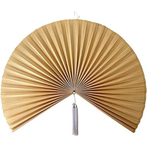 Fan Wall Decor, Japanese Giant Fan, Large Bamboo Fan Wall Art For Boho Hanging Headboard, Decorative Folding Fans For Over Bed, Asia Trending (Ivory 48inch)