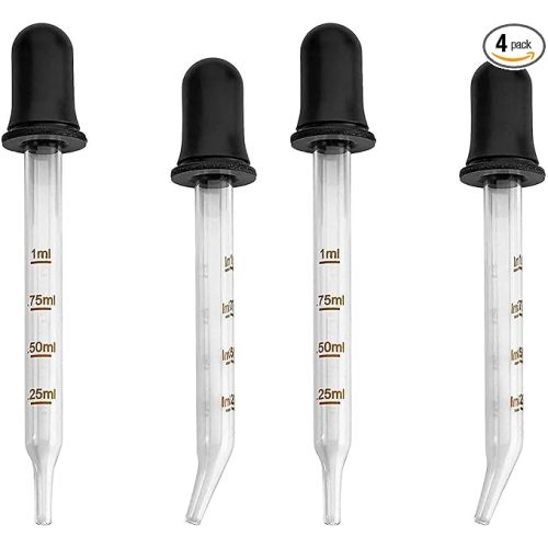 MEDca Eye Dropper - (Pack of 4) Bent & Straight Tip Calibrated Glass Medicine Droppers for Medications or Essential Oils Dropper for Accurate Easy Dose and Measurement (1 mL Capacity)