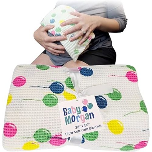 Blankets - Thermal Waffle Warm Baby Blanket for Crib - Soft and Cozy Baby Crib Blanket for Nursery, Stroller, or Naptime Comfort - Ideal Shower Gift - Ballon Pattern, Nylon Trim(36" x 50")