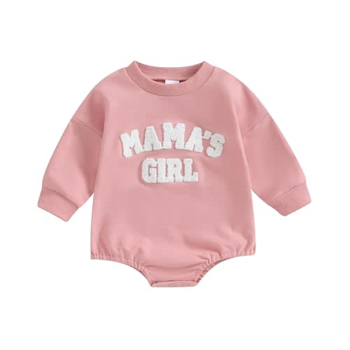 Multitrust Newborn Baby Girl Clothes Embroidery Mama's Girl Sweatshirt Romper Oversized Bodysuit Onesie Baby Girls Outfit