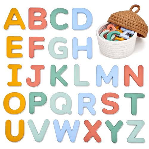 JoyCat Silicone Alphabet Magnetic Letters, 26 Uppercase ABC Fridge Magnets for Toddlers & Kids, Preschool Learning Refrigerator Toy Set, Birthday Gifts for Boys & Girls (Subtle Color)
