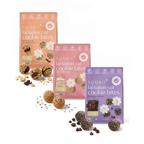 Boobie Lactation Cookies, Birthday Cake + Chocolate Peanut Cone + Brownie Fudge Variety Pack | New Formula | Gluten-Free, Dairy-Free, Soy-Free Plant-Based Protein + Prebiotics | 7 Servings per pack, 3 Packs