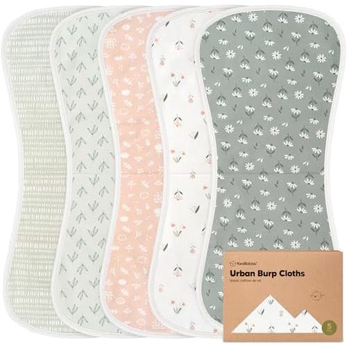 Organic Burp Cloths Baby Boy & Girl, 5-pack Cotton Burp Rags (Fleur)