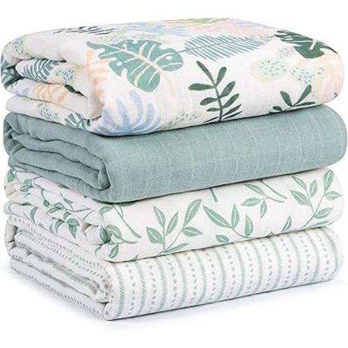 CIVARUA KIDS Muslin Swaddle Blankets for Newborn, 4 Pack Cotton Baby Blankets Neutral, Large 31.5 x 43.3 Breathable Soft Receiving Blanket, Essentials Swaddle Wrap Burping Clothes, Sage Green