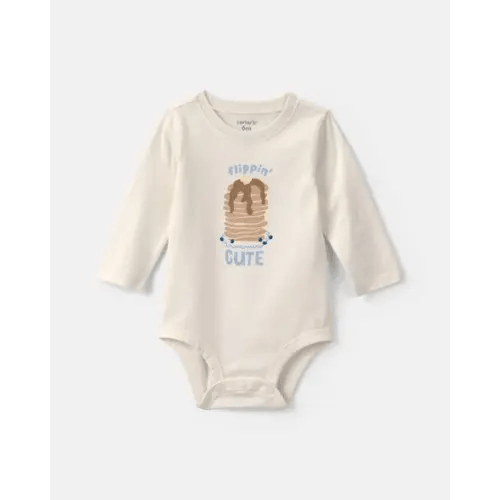 Baby Girl 'Flippin' Cute' Pancake Long-Sleeve Graphic Bodysuit - Cream | Carter's