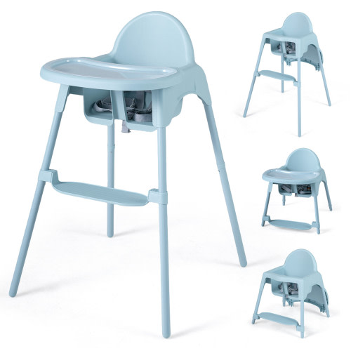 Baby Joy 4-in-1 Convertible Highchair with Footrest & Tray - Blue