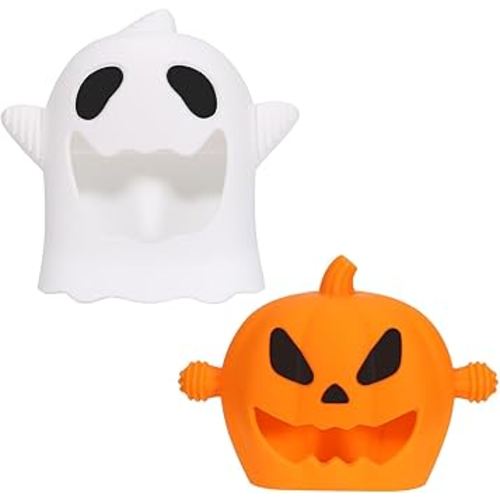 Halloween Baby Teething Mitten Toys 2Pack, Silicone Pumpkin & Ghost Teethers for Newborns, Infants & Toddlers, Easy-Grip Hand Teething Gloves for Relief, Perfect Baby’s First Halloween Basket Stuffers