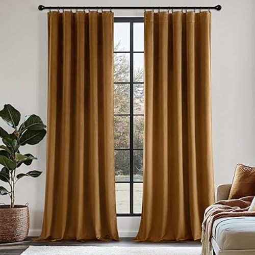 MIULEE Golden Brown Velvet Curtains 84 Inch Long Luxury Super Soft Thermal Insulated Blackout Curtains Room Darkening Drapes Rod Pocket Design for Bedroom Living Room Set of 2 Panels, W40 x L84 Inch