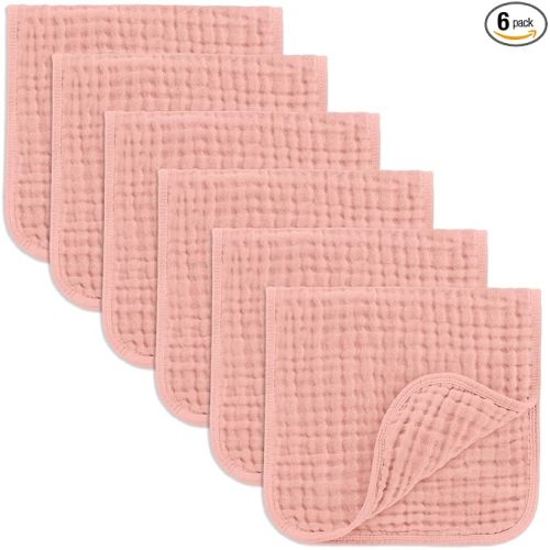 Comfy Cubs Muslin Burp Cloths 20" x 10", Pack of 6 - Large, 6-Layer, Ultra Absorbent 100% Cotton for Baby Drool and Messes - Soft, Safe & Gentle Baby Burp Cloths Set for Boys & Girls - Bold Blush