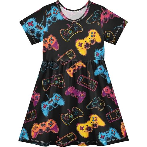 Fisyme Girls Dress Short Sleeve Kids Toddler Girl Casual Dresses