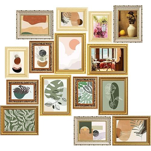 15 Pcs Gold Vintage Picture Frames for Wall or Tabletop Display Ornate French Country Frame Collage with 8x10 5x7 4x6 Frames Set for Gallery Bedroom Living Room