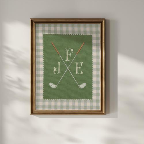 Boy Golf Nursery Art, Personalized Nursery Wall Art, Vintage Boy Nursery, Custom Golf Initial Print,  Watercolor Monogram, Digital Download