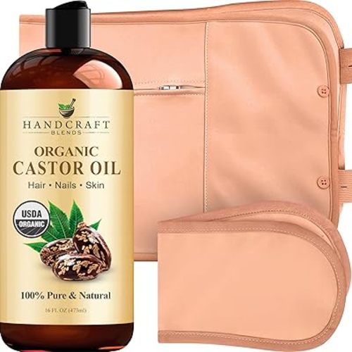Handcraft Blends Castor Oil Pack Wrap | Organic Castor Oil 16 oz | Reusable Wraps | Durable Comfortable Pack Wraps | Adjustable Elastic Straps | Neck and Stomach
