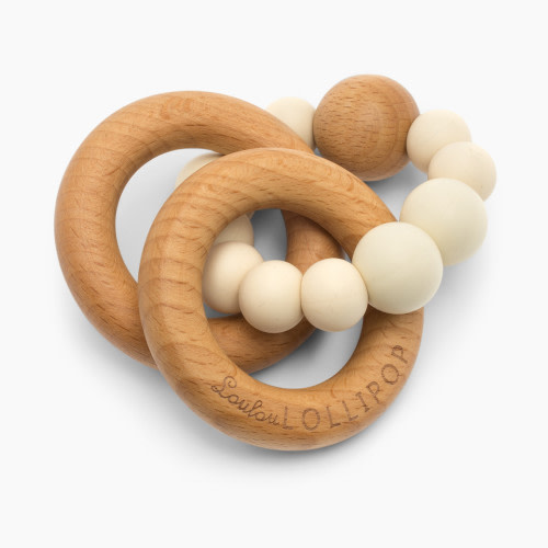 Loulou Lollipop Bubble Silicone & Wood Teething Rattle - Beige