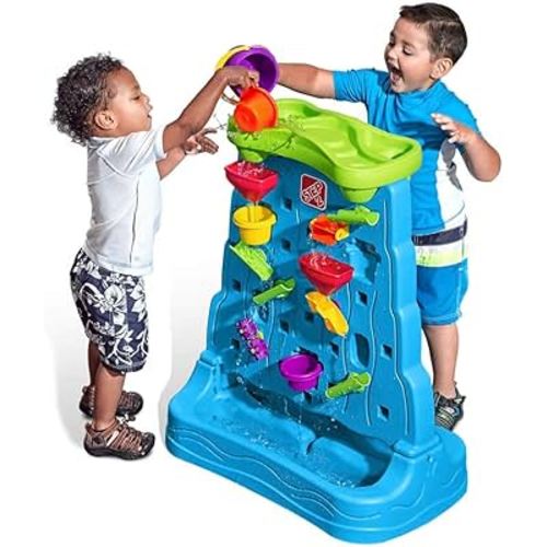 Step2 Waterfall Discovery Wall, Kids Double-Sided Water and Sand Activity Sensory Table, Summer Outdoor Toys, 13 Piece Toy Accessories, For Toddlers 1.5+ Years Old