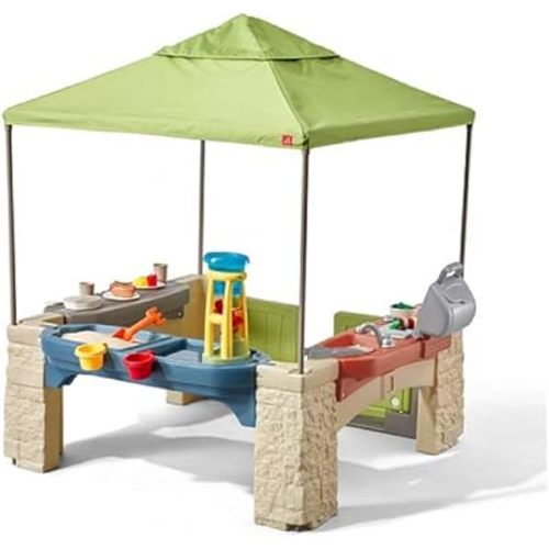 Step2 All Around Playtime Patio with Canopy Playset – Shaded Outdoor Playhouse for Kids with Realistic, Interactive Features, Room for Multiple Toddlers to Play – Dimensions: 60" H x 47.5" W x 47.5" D