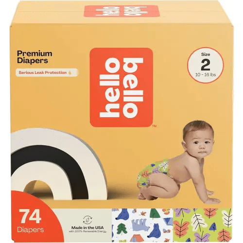 Hello Bello Premium Diapers Size 2, Happy Camper & Live Leaf Love Designs, 74ct Club Box