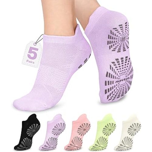 unenow 5 Pairs Pilates Socks for Women Non Slip Socks with Grips for Yoga Hospital Barre Barefoot