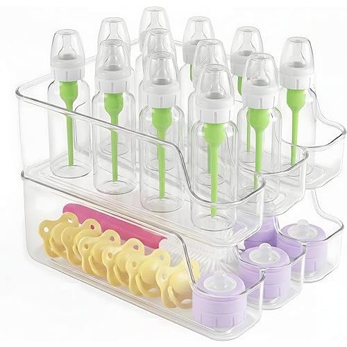 MGY 2 Pack 3 compartments Baby Bottle Organizer compatible with Dr. Brown's 4/8oz Narrow Bottles, Multi-Use Feeding Supplies Holder for Kitchen Counter, Cabinet & Fridge