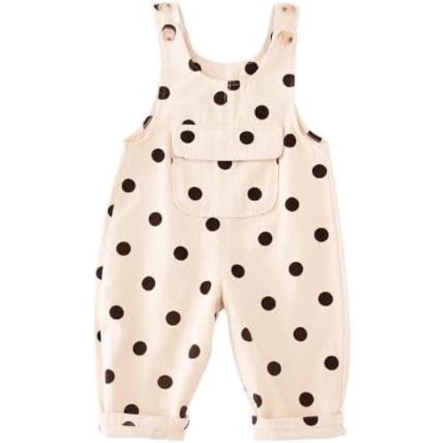 Happy Cherry Baby Girls Overalls Little Kids Sleeveless Cotton Button Suspender Pants One Piece Soft Bodysuit
