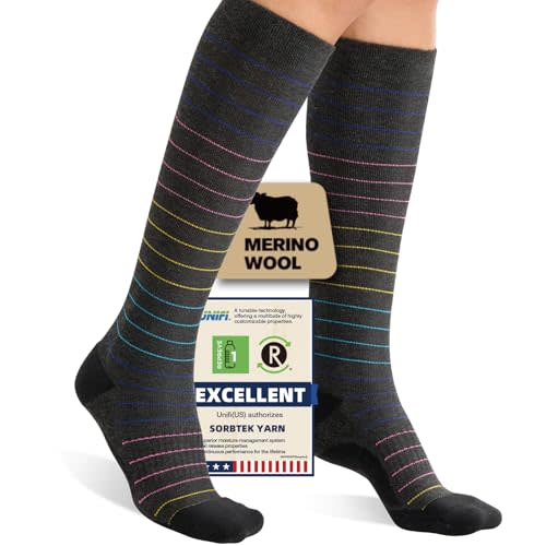Iambamboo Merino Wool Compression Socks for Women Men, 15-20 mmHg Knee High Socks for Flying, Travel, Running
