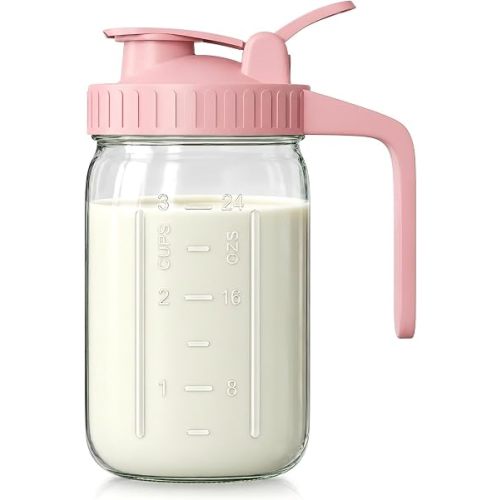 32 oz Breast Milk Pitcher, Glass Mason Jar Pitcher with Lid