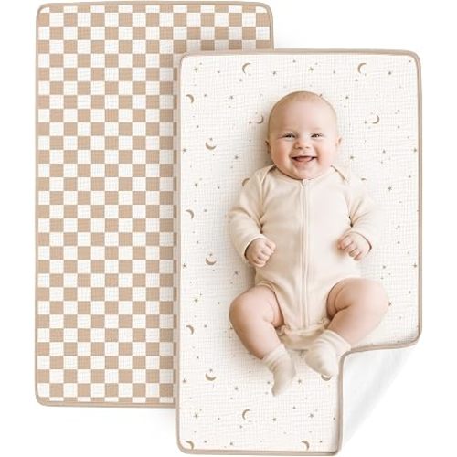 Konssy 2 Pack Waterproof Muslin Portable Changing Pad, Diaper Changing Mat