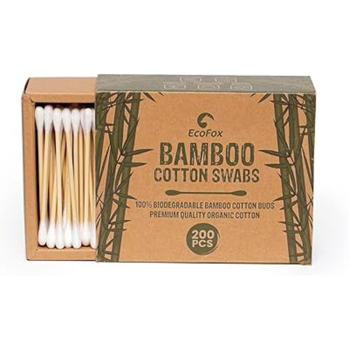 Bamboo Cotton Swabs 200 Count | Compostable & Pure Cotton Buds | Double Tipped Sticks | Made with Plant-Sourced Materials | Perfect for Makeup & Nail Applications, Arts & Crafts, Removing Dust & Dirt…