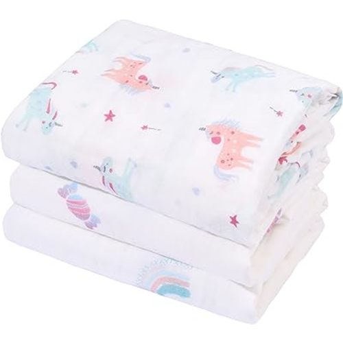 Muslin Baby Quilt 100% Cotton Newborn Blanket 47" X 47" 2 Layers Muslin Swaddle for Boy and Girl (Rainbow Series)