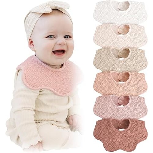 Konssy Muslin Baby Bibs 100% Cotton Absorbent Bandana Drool Bibs for Teething and Drooling, 6-Pack for Baby Boys & Girls