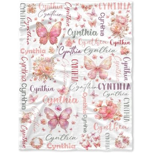 Ship Next Day, Personalized Baby Blanket for Girls, Custom Baby Blanket with Name, Soft Cozy Personalized Name Blankets for Kids, Custom Gifts Blanket for Infant Toddler Birthday Christmas