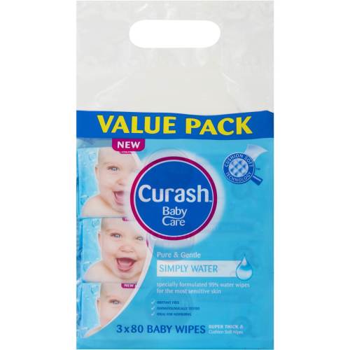Curash Simply Water Wipes 80 x 3 pack