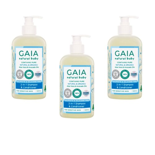 Gaia Natural Baby 2 in 1 Shampoo & Conditioner - Bulk 3x 500ml