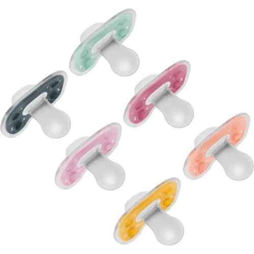 Dr. Brown's Advantage One-Piece Silicone Baby Pacifier, Fully Symmetrical Soother, Pink/Magenta/Orange/Green/Teal/Bisque, 6-18m, BPA Free, 6 Pack