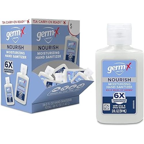 Germ-X Nourish Hand Sanitizer, 2 Fl Oz (Pack of 24), 2-in-1 Moisturizing and Sanitizing Formula with Shea Butter, Vitamin E & Aloe, Non-Greasy, Mini Travel Size for On-The-Go, Fresh Scent