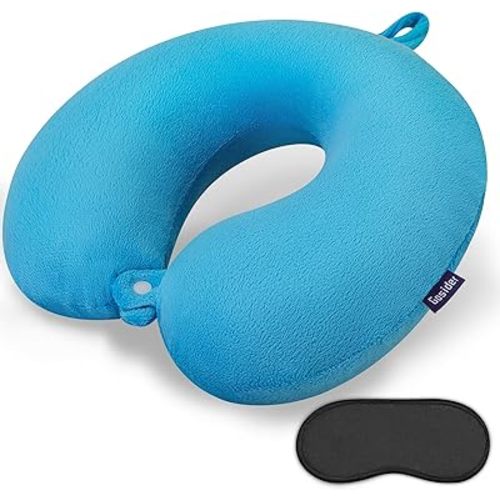 Neck Pillow for Travel Comfortable Travel Pillows U Shape Memory Foam Airplane Pillow Support Neck and Head Portable Neck Pillows Suitable for Airplane, Trains, Self-Driving Cars, Lake Blue Color