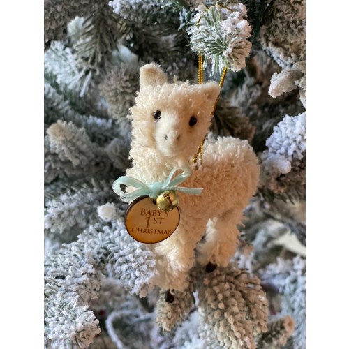 Baby Boy First Vintage Inspired Christmas Ornament  | Furry Llama | Gifts under 20