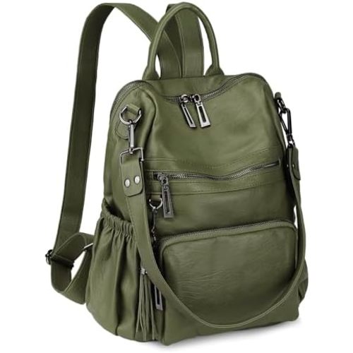 Uromee Backpack Purse for Women Vegan Leather Ladies Fashion Travel Tassel Shoulder Bag Convertible Green bag