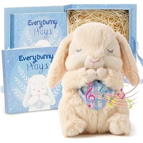 Tickle & Main Everybunny Prays Bunny Stuffed Animal & Musical Toy - Blue, 7 in Plush & Illustrated Book, Recites Now I Lay Me Down to Sleep - Baptism Gifts for Boys - Christening Gifts for Boys