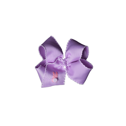 Scalloped Edge Grosgrain Bow with Embroidered Peep Purple/Pink