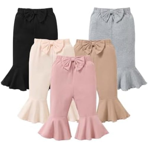 5 Pack Toddler Baby Girl Pants Leggings Bow Flare Infant Pants Solid Cotton Toddler Bell Bottoms Leggings