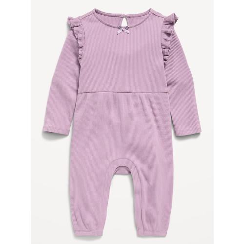 Long-Sleeve Ribbed Ruffle-Trim Jumpsuit for Baby