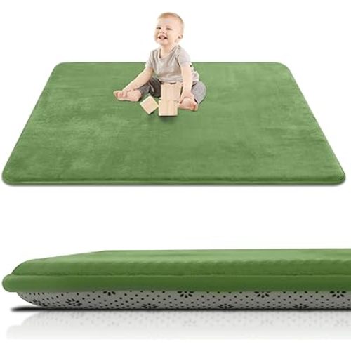 Thick Baby Play Mat for Floor,Padded Foam 50x50 Playpen Mat,Ultra Soft Support&Plush Feel Nursery Rug,Non Slip for Toddler, Infants,Kids Play,Yoga,Baby Crawling,Tummy Time(Green)