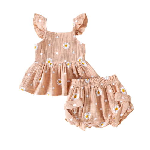 Zanarzt Newborn Girl Clothes Toddler Girl Clothes Cute Print Outfits Ruffle Tops + Bloomers Shorts 2 Piece Set Khaki,0-3 Months