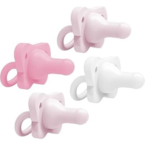 Dr. Brown's HappyPaci 100% Silicone Baby Pacifier, Contoured One-Piece Design, Light Pink/Pink/White, 0-6m, BPA-Free, 4-Pack