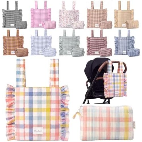 Abbylike Plaid Stroller Bag with Detachable Handle Drawstring Pocket Includes Mini Pouch Universal for Strollers