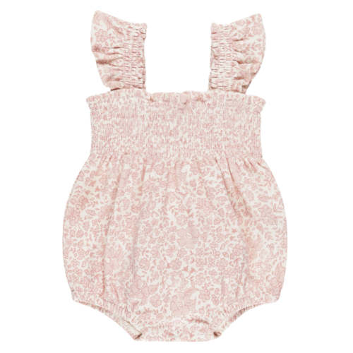 Quincy Mae Organic Smocked Ruffle Sleeve Romper | Pink Blossom