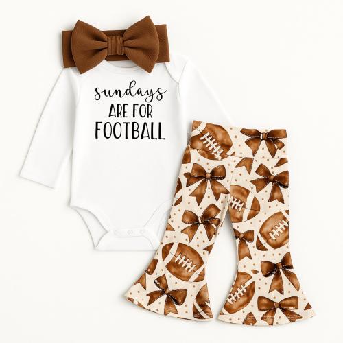 Super Bowl Baby Girl Football Outfit: Bell Bottoms, Bodysuit & Bow - Game Day Set